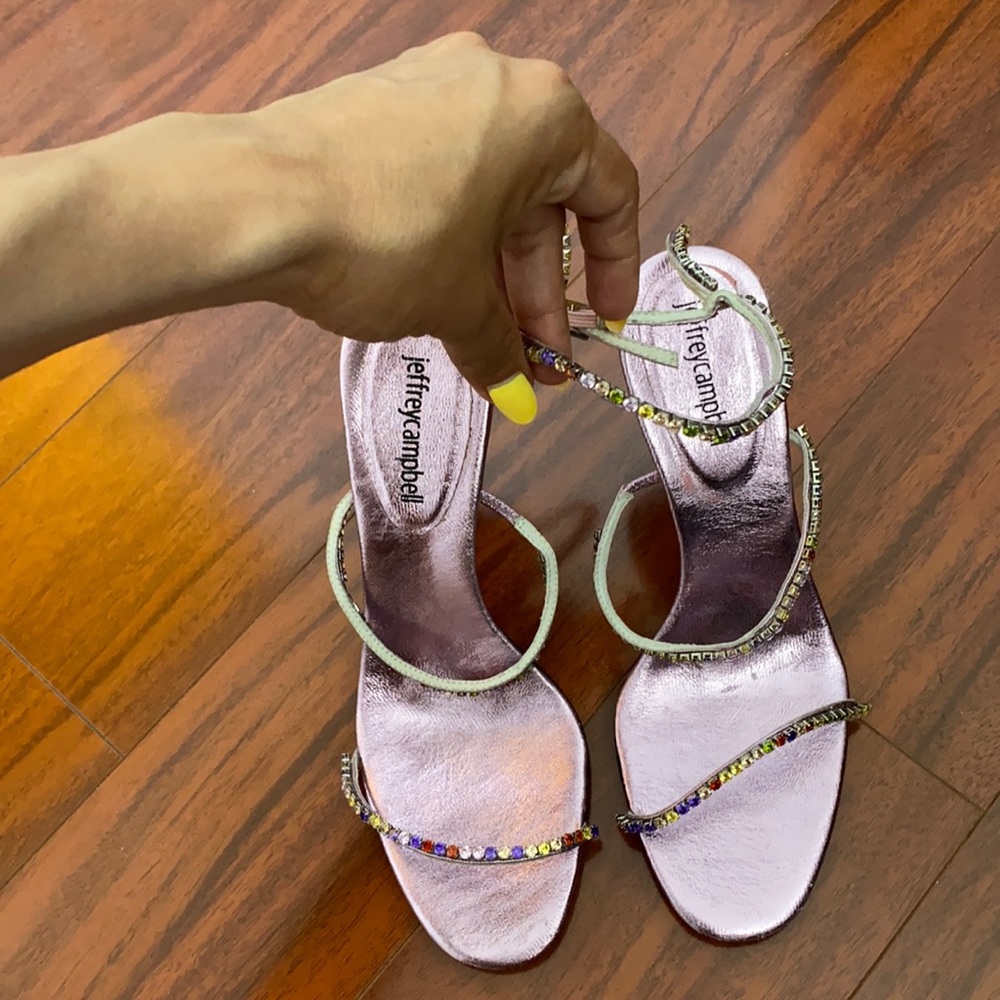 Metallic purple heels with multy color rhinestones